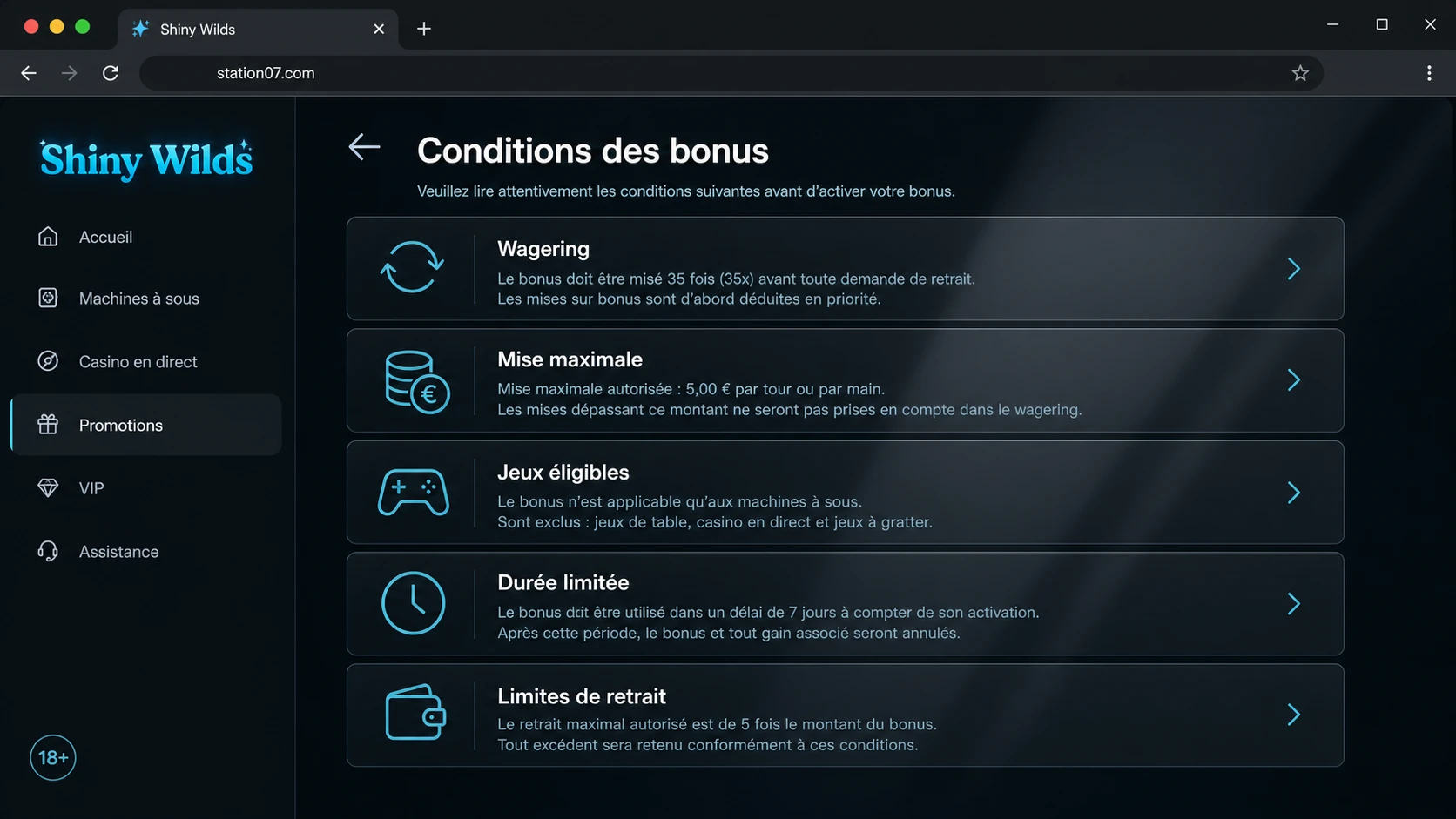 Conditions des bonus