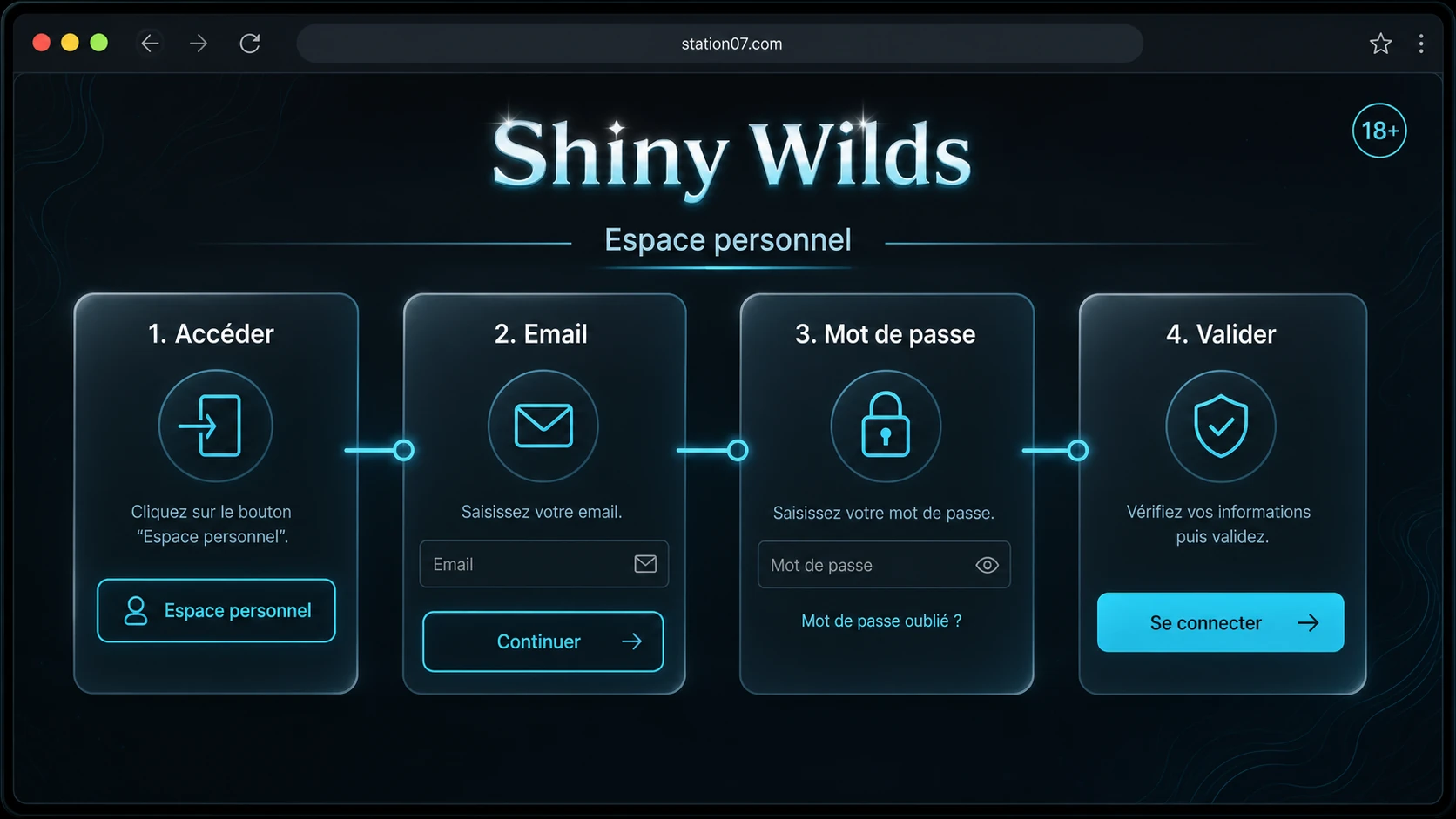 Étapes pour se connecter au Shiny Wilds casino login